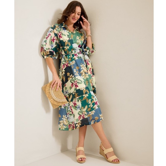 Tommy Bahama Womens Hightide Flora Midi Belted Button Front Shirt Dress NWT $218 - Picture 1 of 16